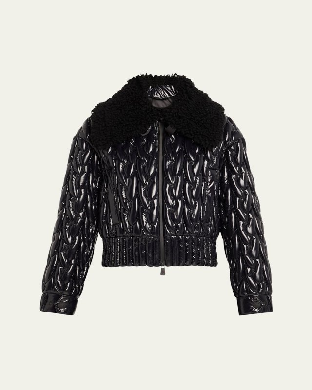 Epuyen Glossy Down Jacket with Shearling Coll